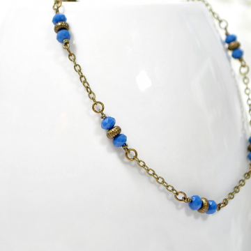 Blue Anklet, Boho Anklet, Blue Bronze Chain Anklet, Boho Jewelry, Chain Ankle Bracelet, Large Anklet, Handmade Bohemian Jewelry