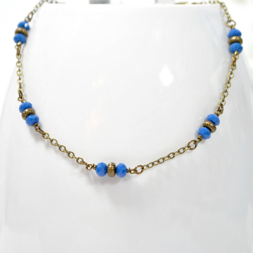 Blue Anklet, Boho Anklet, Blue Bronze Chain Anklet, Boho Jewelry, Chain Ankle Bracelet, Large Anklet, Handmade Bohemian Jewelry