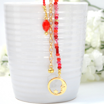 Red Moon Hair Charm, Pirate Hair Beads with Your Choice of Snap Comb or U Pin