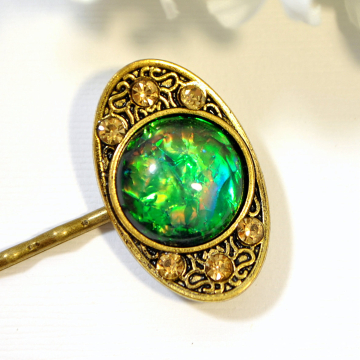 Dragon Eye Bobby Pin, Green Hair Slide, Green Hair Pin, Dragon Jewelry, Gold, Green, Hair Pins