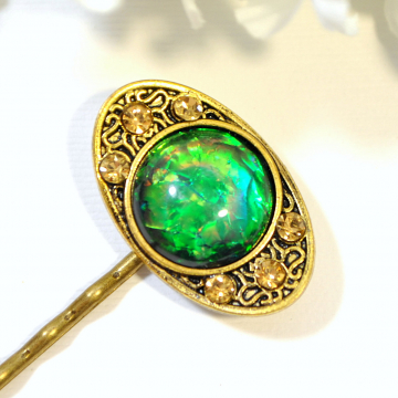 Dragon Eye Bobby Pin, Green Hair Slide, Green Hair Pin, Dragon Jewelry, Gold, Green, Hair Pins