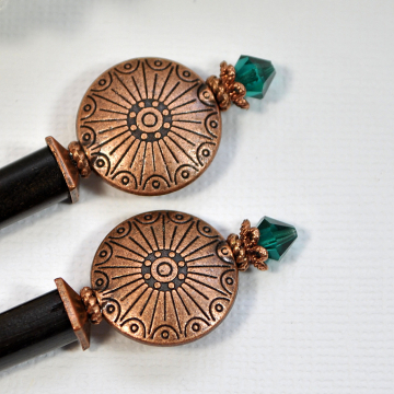 Copper Hair Sticks, Beaded Hairsticks, Handmade Hair Sticks, Japanese Bun Pins, Hair Chopsticks - "Endless Skies"
