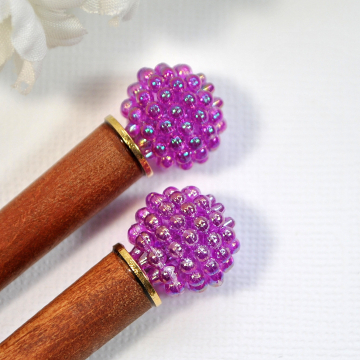 Pair of Purple Hair Sticks, Short Handmade Hairpins - "Rhya"