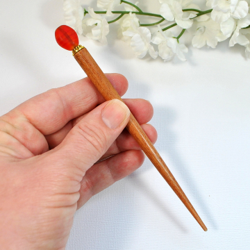 Simple Red Hair Stick, Minimalist Hair Pin - "Baela"