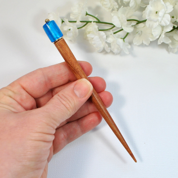 Minimalist Blue Hair Stick, Short Wood Hair Stick - "Alssa"