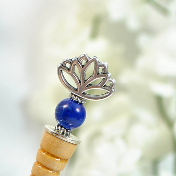Blue Lotus Flower Hair Stick, Small Handcrafted Hair Pick - "Divine"