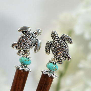 Sea Turtle Hairsticks, Beach Hair Pin, Seaturtle Hair Sticks, Handmade Hair Sticks, Mermaid Hair Jewels - "Wave Dancer"