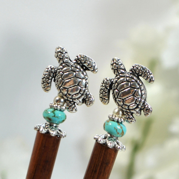 Sea Turtle Hairsticks, Beach Hair Pin, Seaturtle Hair Sticks, Handmade Hair Sticks, Mermaid Hair Jewels - "Wave Dancer"