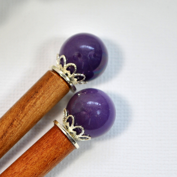 Simple Purple Hair Sticks, Wood Hair Chopsticks - "Elena"