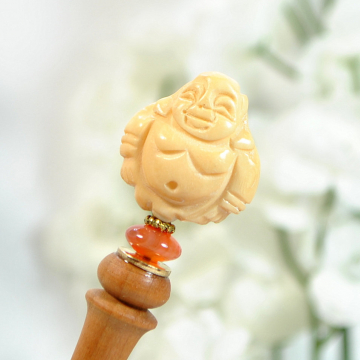 Buddha Hair Stick, Handmade Wooden Hairstick Bun - "Wisdom"