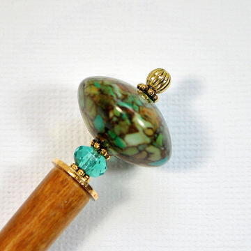 Green Mosaic Hair Stick, Handmade Bun Pin, Green Hairstick, Wood Hair Stick, Hair Chopstick - "Emerald Wave"