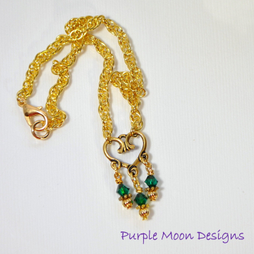 Green Heart Anklet, 9.5 inch Heart Charm Ankle Bracelet, Gift for Her