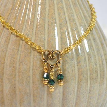 Green Heart Anklet, 9.5 inch Heart Charm Ankle Bracelet, Gift for Her