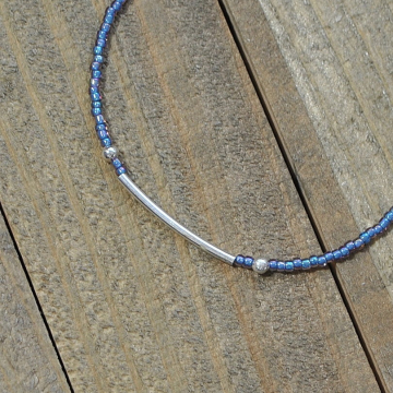 Blue and Silver Bar Anklet, 9.5 inch Layering Anklet