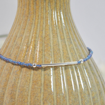 Blue and Silver Bar Anklet, 9.5 inch Layering Anklet