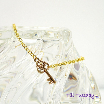 Key to My Heart Anklet, 9 inch Gold Chain Ankle Bracelet, Gift for Her