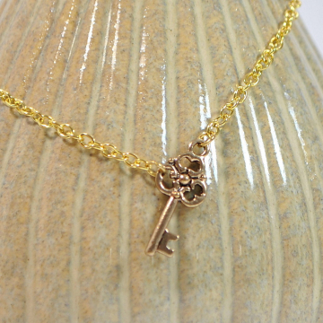 Key to My Heart Anklet, 9 inch Gold Chain Ankle Bracelet, Gift for Her