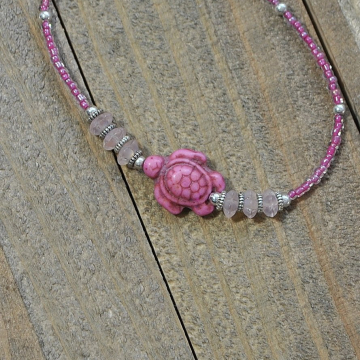 Pink Sea Turtle Anklet, 9.5 inch Pink and Silver Ankle Bracelet