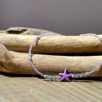 Purple Starfish Anklet, 9.75 inch Lavender Beach Ankle Bracelet