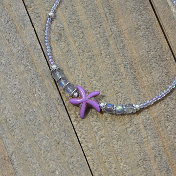 Purple Starfish Anklet, 9.75 inch Lavender Beach Ankle Bracelet