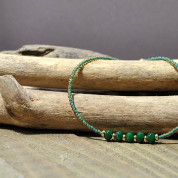 Green Gemstone Anklet, 9.5 inch Handmade Ankle Bracelet