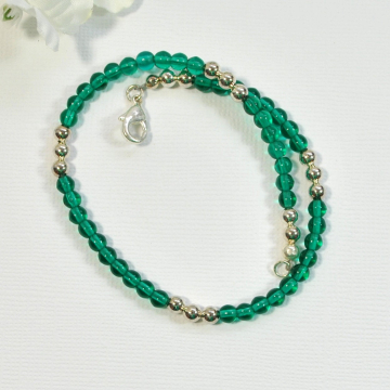 Teal Blue and Silver Anklet, 10 inch Stacking Ankle Bracelet