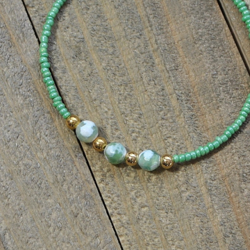 Light Green Gemstone Anklet, 9 3/4" inch Handmade Ankle Bracelet