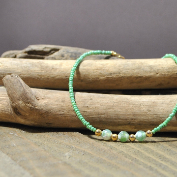 Light Green Gemstone Anklet, 9 3/4" inch Handmade Ankle Bracelet