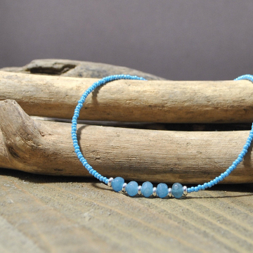 Light Blue Gemstone Anklet, 9 5/8 inch Handmade Ankle Bracelet