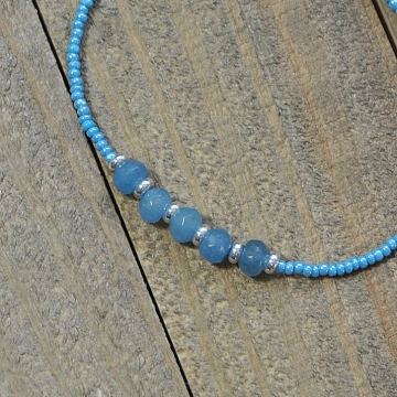 Light Blue Gemstone Anklet, 9 5/8 inch Handmade Ankle Bracelet