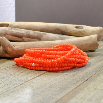Orange Beaded Wrap Bracelet, 10 Wrap Stretch Bracelet