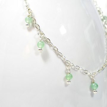 Green Gemstone Charm Anklet, 9.5 inch Silver Chain Ankle Bracelet, Gift for Her