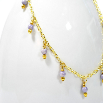 Lavender Riverstone Charm Anklet, 9.5 inch Gold Chain Ankle Bracelet, Gift for Her