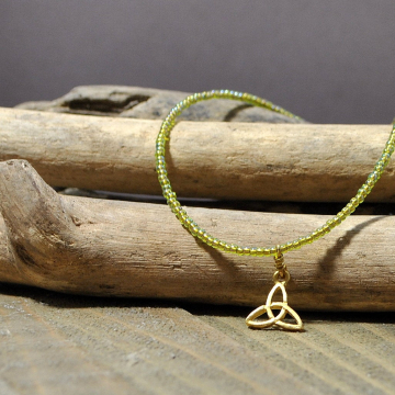 Green Trinity Anklet, 9 5/8" inch Ankle Bracelet
