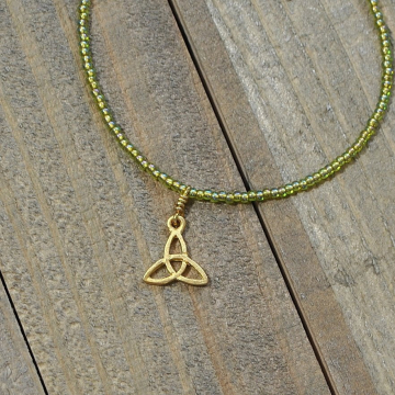 Green Trinity Anklet, 9 5/8" inch Ankle Bracelet