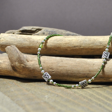 SOLD - Green Celtic Knot Anklet, 9.5 inch Celtic Ankle Bracelet