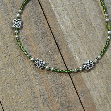 SOLD - Green Celtic Knot Anklet, 9.5 inch Celtic Ankle Bracelet