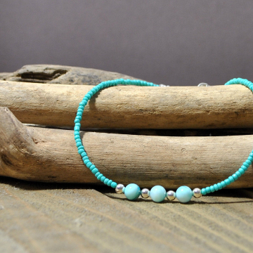 Light Blue Sea Shell Anklet, 9.75 inch Handmade Ankle Bracelet