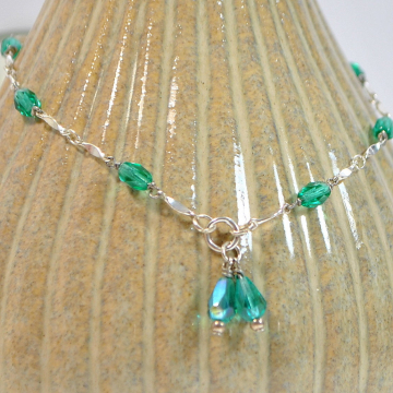 Teal Blue and Silver Anklet, 9.5 inch Handmade Charm Ankle Bracelet, Gift for Her