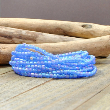 Iridescent Blue Beaded Wrap Bracelet, 10 Wrap Stretch Bracelet