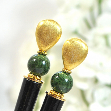 Gold and Green Hair Sticks