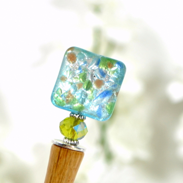 Blue and Green Handmade Hair Stick, 4.5 inch Hair Bun Pin - "Yvaine"