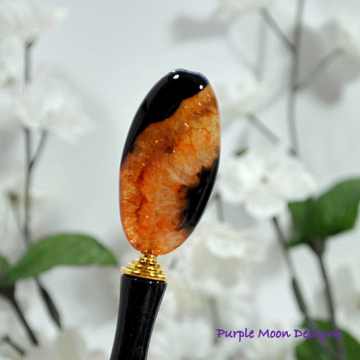 Onyx and Quartz Crystal Hair Stick - Andromeda 2013