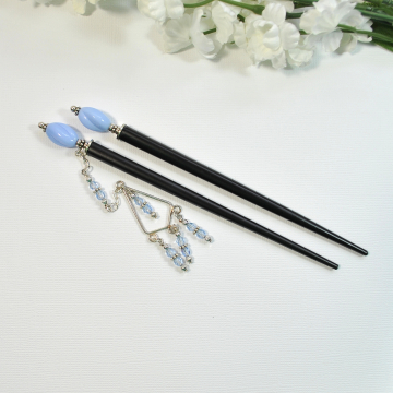 Blue Geisha Charm Hair Sticks, Handmade Geisha Pin - "Mariella"